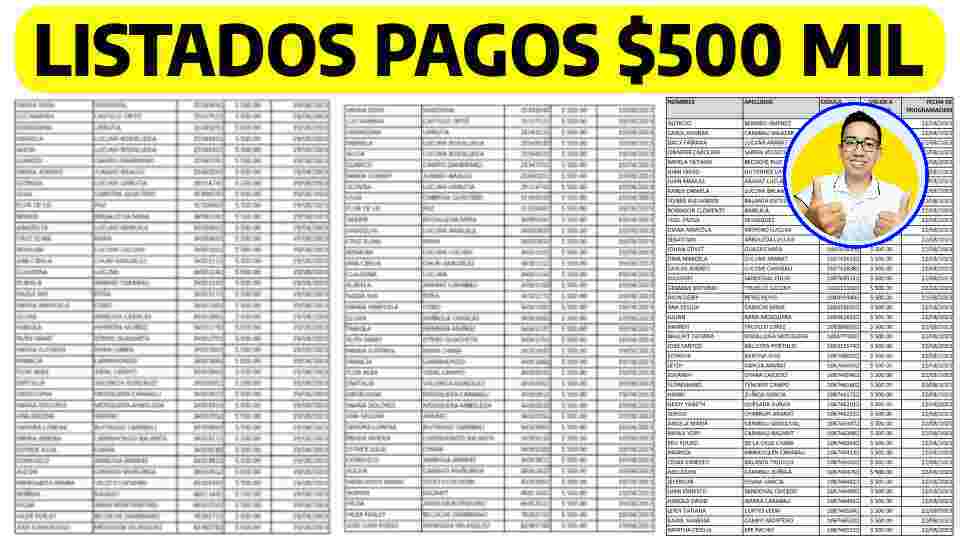 LISTADOS DE PAGOS $500 MIL - JEFAS Y JEFES DE HOGAR - WINTOR ABC