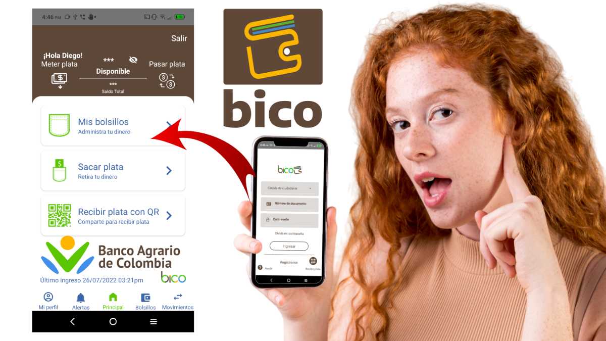 Bico, nueva billetera del Banco Agrario, mujer mostrando en la mano el app