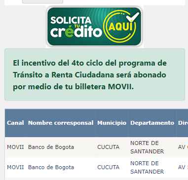 Consulta de pago por Movii Banco Agrario de Colombia