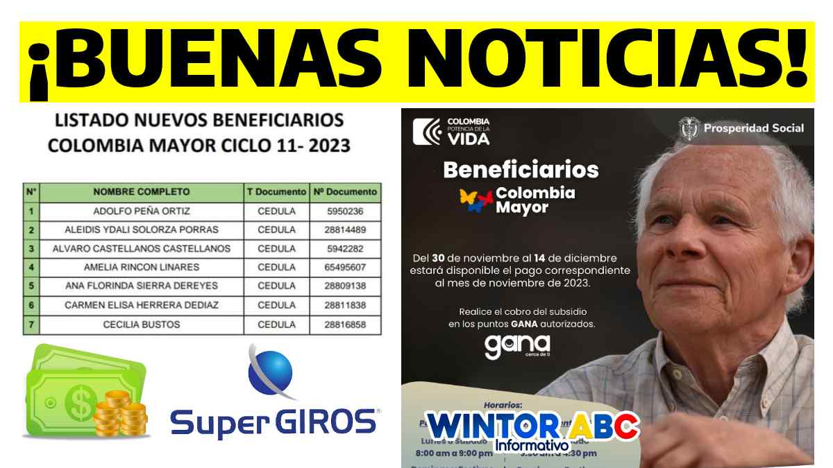 ¡Buenas Noticias! Pago Colombia Mayor, Ciclo 11, Consulta Listados de Nuevos Beneficiarios, WINTOR ABC