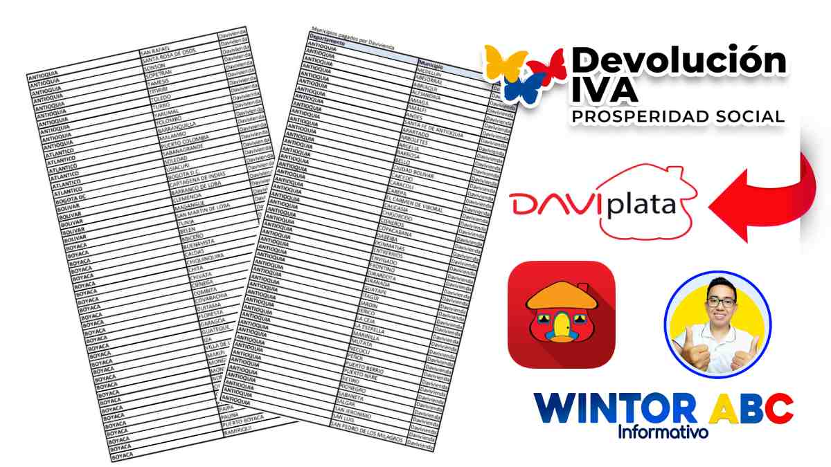 Imagenes de consulta listado con pagos, logo Davivienda, Daviplata, y Devolución del IVA Y Wintor ABC