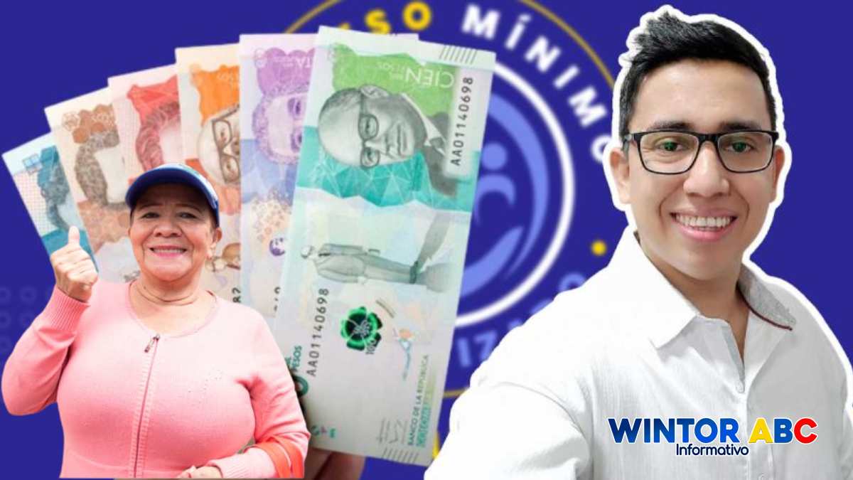 Imagen de WINTOR ABC y logo, dinero colombiano y mujer feliz