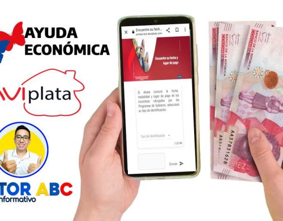 IMAGEN Y LOGO DE WINTOR ABC, logo ayuda económica y manos con un celular de la consulta fecha y lugar de pagos y dinero, pesos colombianos