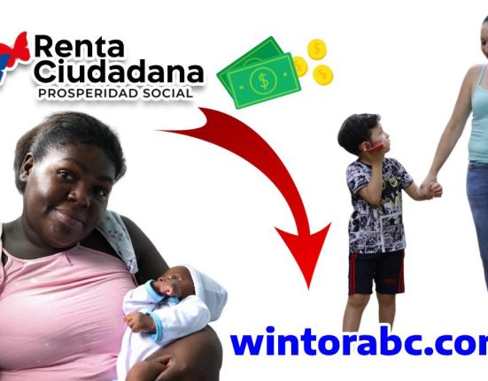 Mujer con bebe en brazos y madre con su hijo, imagen de dinero, Logo de Renta Ciudadana y Wintorabc.com
