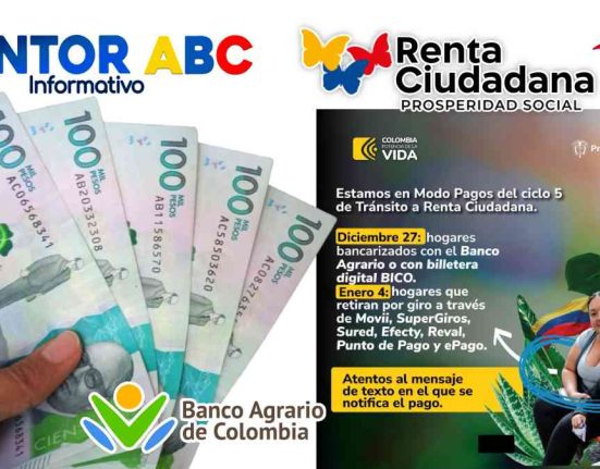 Logo de Wintor ABC, Mano con Billetes, dinero, logo de Renta Ciudadana e imagen de familia, Pagos 2024, logo del Banco Agrario de Colombia