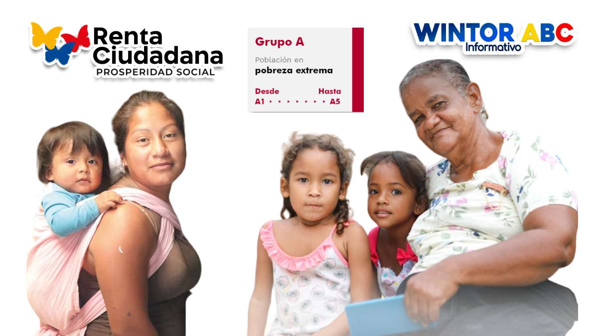 LOGO DE WINTOR ABC familias vulnerables, madre con hijo, Logo de Renta Ciudadana, Población en Pobreza Extrema, SISBÉN