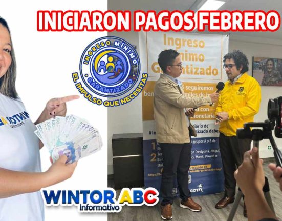 Imagen con WINTOR ABC Y EL SECRETARIO DE INTEGRACIÓN SOCIAL, MUJER MOSTRANDO DINERO, PESOS COLOMBIANOS, LOGO DE INGRESO MÍNIMO GARANTIZADO, CONSULTA PAGOS 2024 FEBRERO.