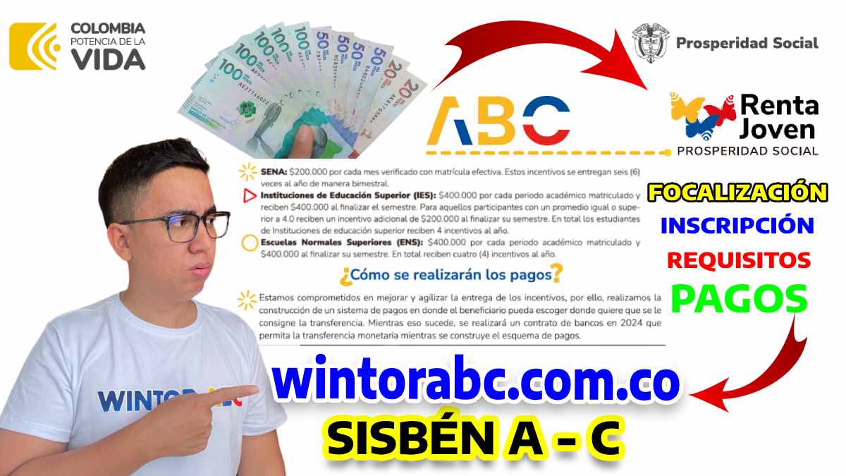 Imagen de Wintor ABC Y wintorabc.com.co E imagenes de focalización, inscripción, requisitos, pagos de PROGRAMA Renta Joven en Colombia