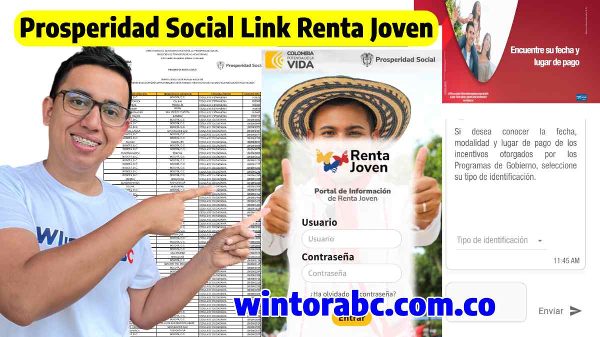 Imagen de wintorabc.com.co y de Prosperidad Social Link Renta Joven: Consulta Tu Estado, 1er Listado y Pago 2024. Link Daviplata.