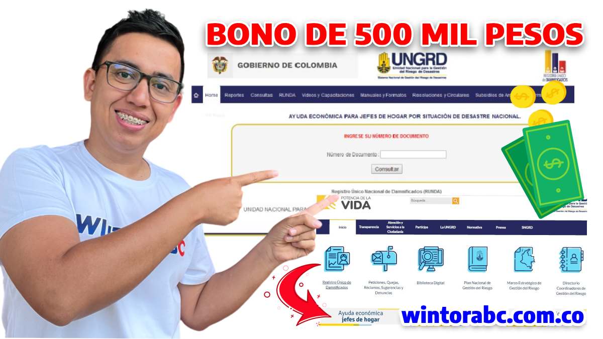 Foto de Wintor ABC, E Imagen de ¡Consulta con tu CC, si estás inscrito para recibir Bono de 500 mil pesos colombianos! Nuevos listados pendientes Mayo 2024.