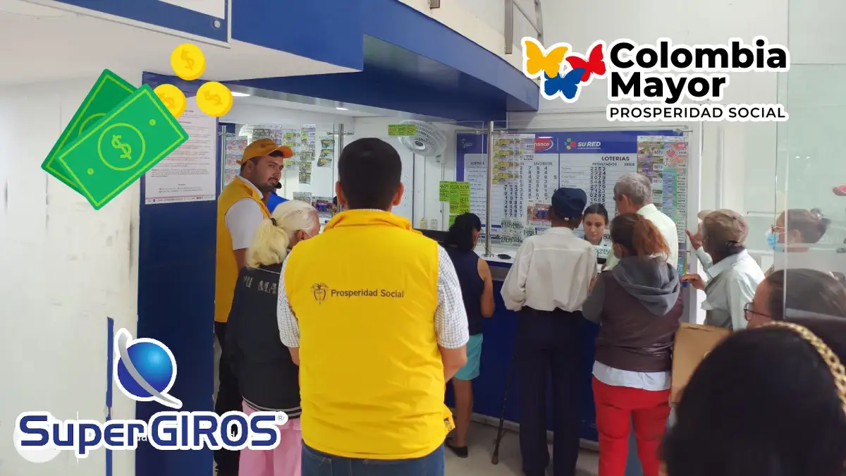 Imagen de adultos mayores cobrando su dinero colombiano