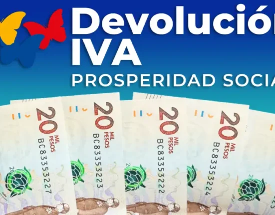 Foto de 5 billetes de 20 mil pesos colombianos, Logo Devolución del IVA