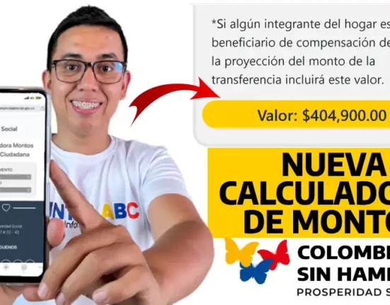 Wintor ABC muestra la nueva consulta de la calculadora de montos en un celular, señalando el valor proyectado que recibe un hogar beneficiario de Colombia Sin Hambre en Renta Ciudadana.