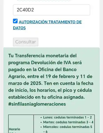 Colombia Mayor 2025: ¿Puedo recibir el subsidio Devolución del IVA si estoy en grupo A? 2 imagen de link de consulta Banco Agrario