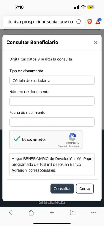 Beneficiarios nuevos: cómo confirmar tu inclusión en el listado sin intermediarios 3 Imagen del link de Consulta de la Devolución del IVA