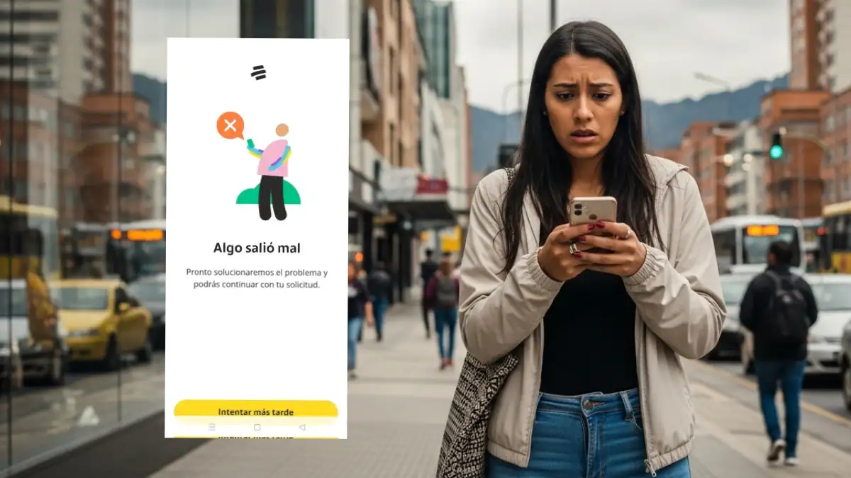 Mujer asustada al tratar de ingresar al app Bancolombia y no la deja.