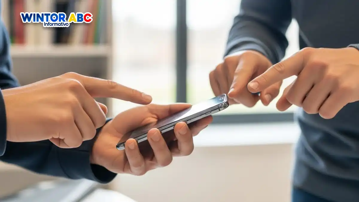 Imagen de dos jovenes en modo zoom enfocando sus manos y el celular donde pueden ver Requisitos para la convocatoria de Atenea