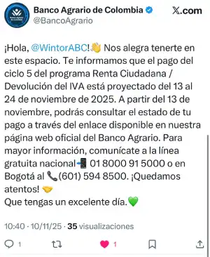 Banco Agrario confirma fecha de pagos y link de consulta para el programa Renta Ciudadana 2 WhatsApp Imagen del BAC