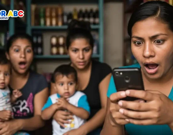 imagen de una madre asombrada al ver que salio nueva beneficiaria y ve la noticia de firmen el acta