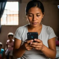 imagen de una madre mirando el celular la noticia de Wintor ABC; pagos en algunas localidades aplazados