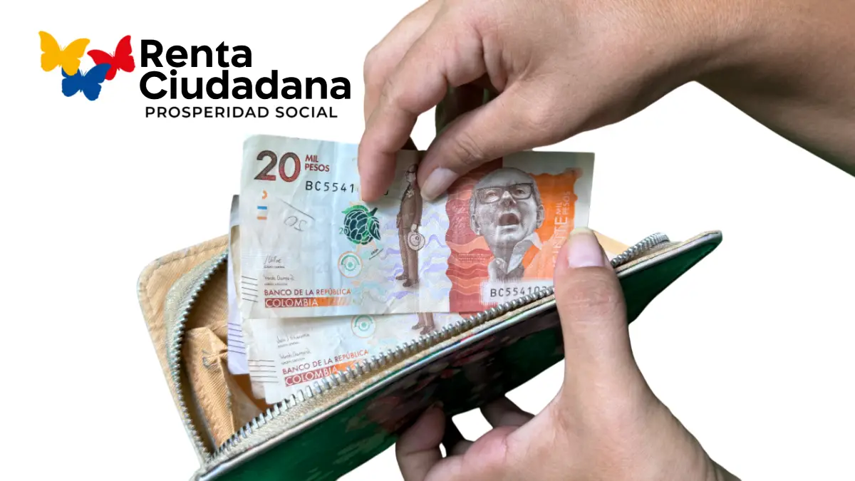 último día para retirar el subsidio Renta Ciudadana - Billetera con un billete de 20 mil pesos y logo