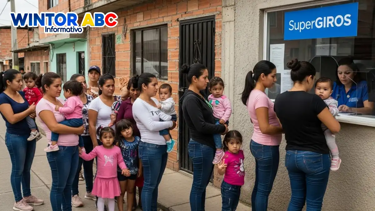Imagen de madres con sus hijos en un punto; Paso a paso para verificar giro