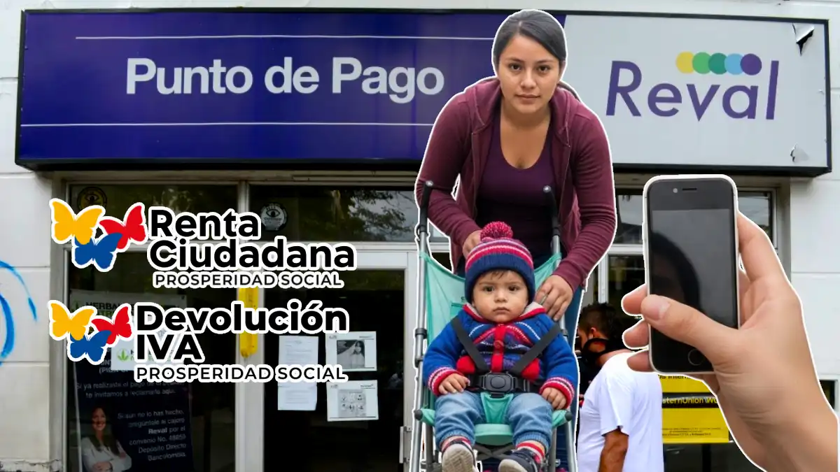 Reval paga en diciembre: consulta aquí dónde cobrar Renta Ciudadana y devolución del IVA 1 Imagen de una oficina de Reval paga en diciembre y una madre con su hijo para cobrar