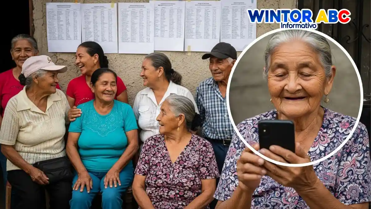 Imagen de adultos mayores felices y una mirando la noticia que detalla el paso a paso clave