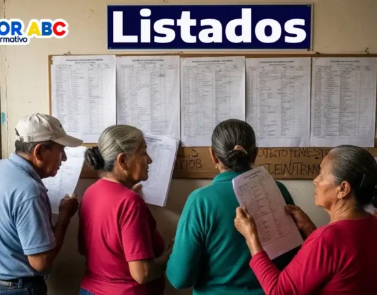 Imagen de adultos mayores mirando paso a paso para consultar el listado