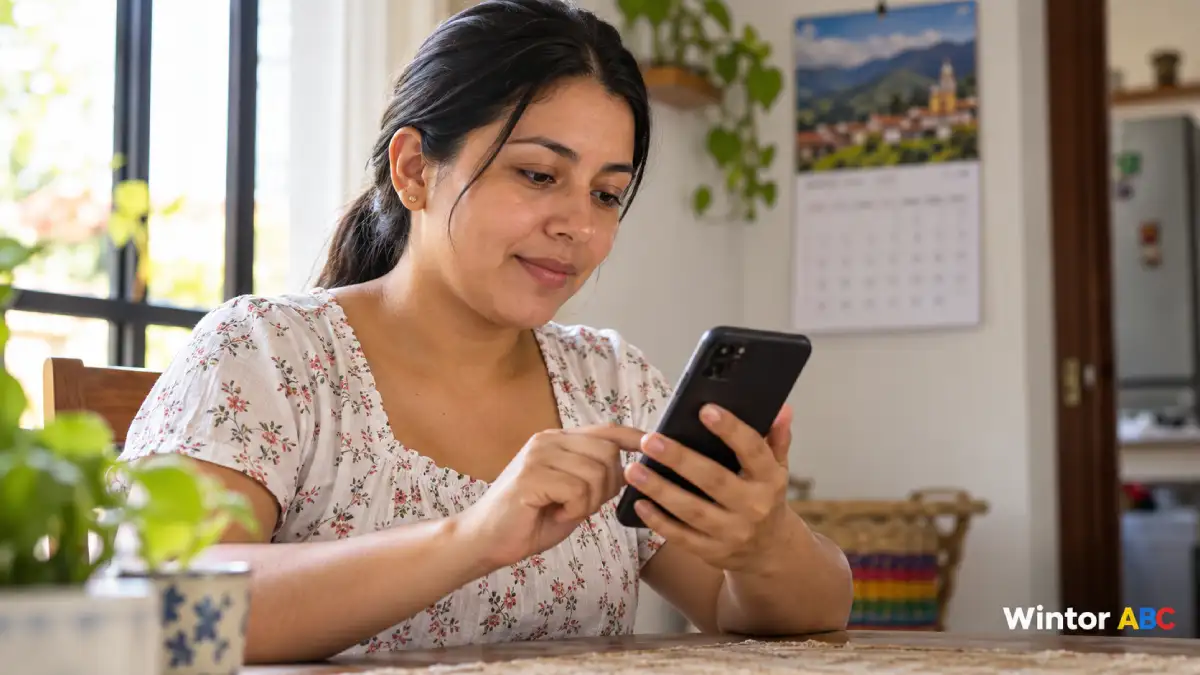 Madre revisa en su celular información sobre los pagos de Renta Ciudadana e IVA.