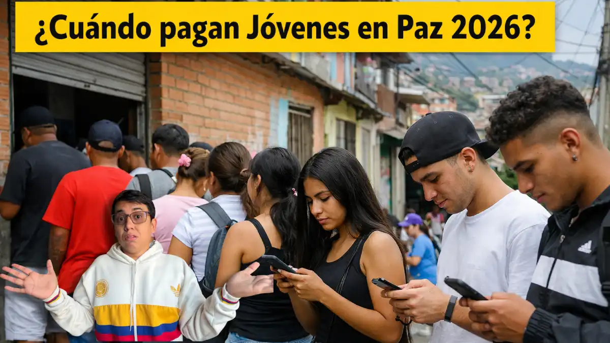 Imagen de cuándo pagan y jóvenes en paz haciendo fila y Wintor ABC