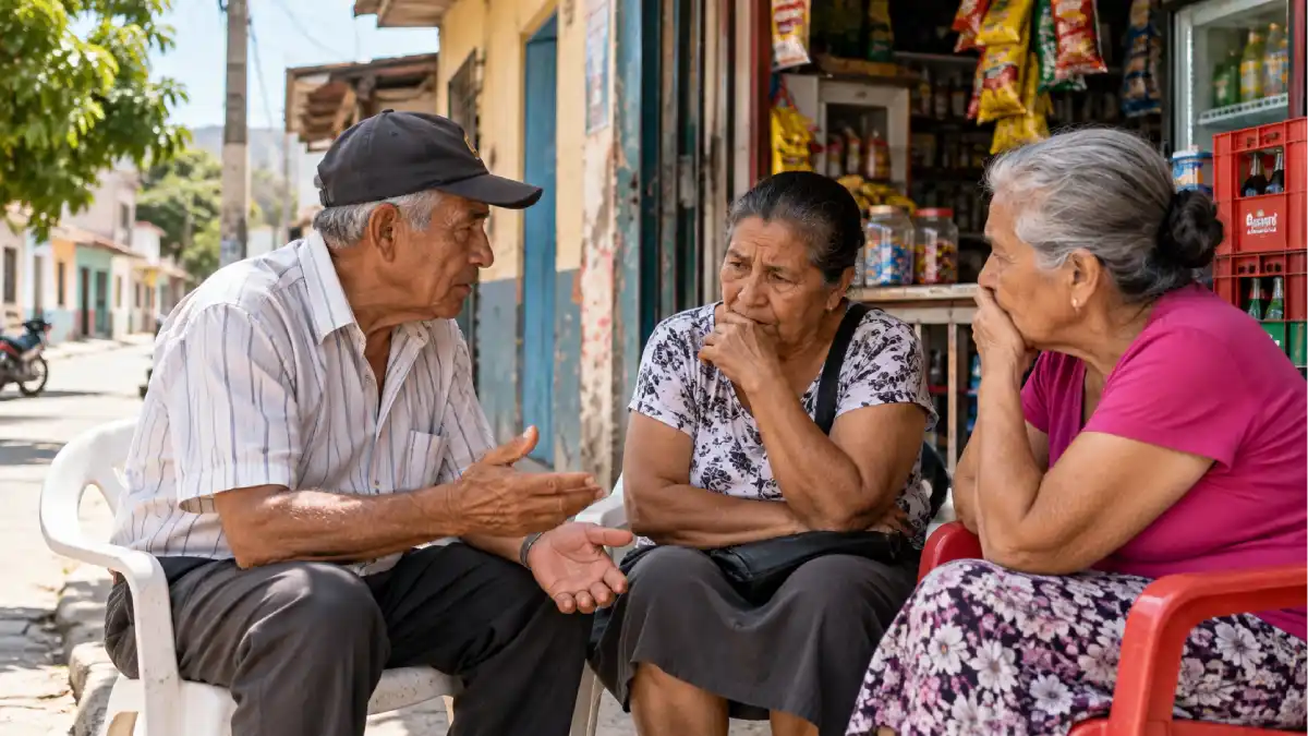 Imagen ilustrativa de dos adultos mayores preocupados por los recursos y pagos de Colombia Mayor en 2026.