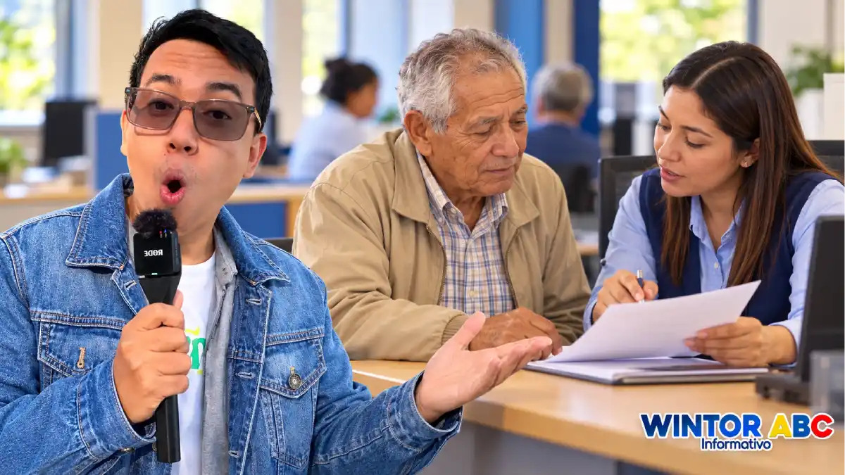 Colombia Mayor: qué hacer si aparece suspendido y dónde solicitar una revisión 1 Wintor ABC junto a una escena de orientación a un adulto mayor en una oficina municipal.