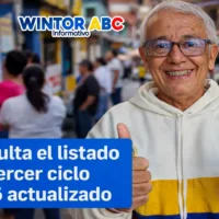 Imagen de un adulto mayor y del listado del tercer pago 2026