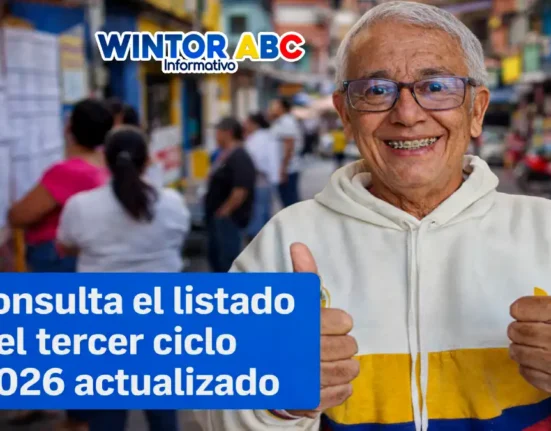 Imagen de un adulto mayor y del listado del tercer pago 2026