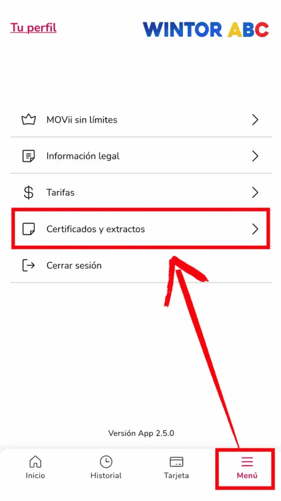 Así puedes descargar y subir el certificado de la cuenta MOVii 2 MOVii menu certificados - Wintor ABC