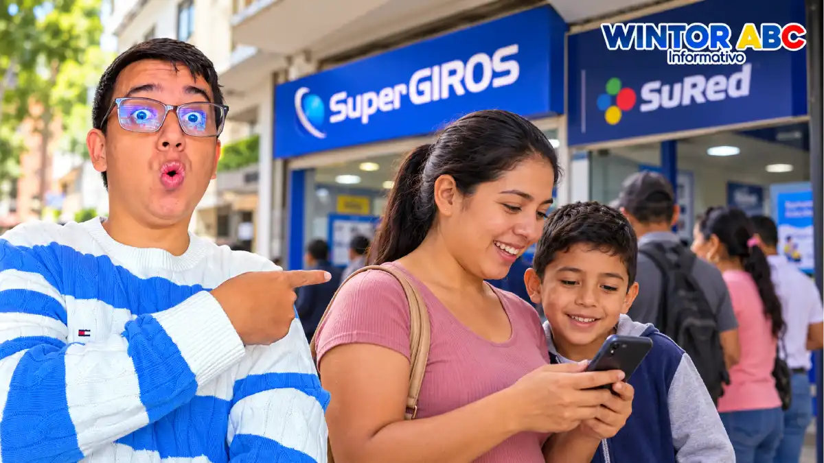 Wintor ABC señala a una madre que consulta su celular junto a su hijo frente a un punto de pagos.