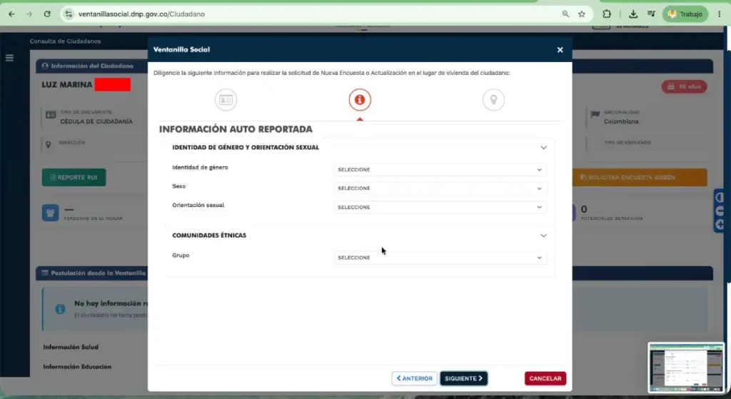 Así se solicita una nueva encuesta del Sisbén en la Ventanilla Social 4 Informacion autorreportada en la solicitud de encuesta del Sisben - Wintor ABC