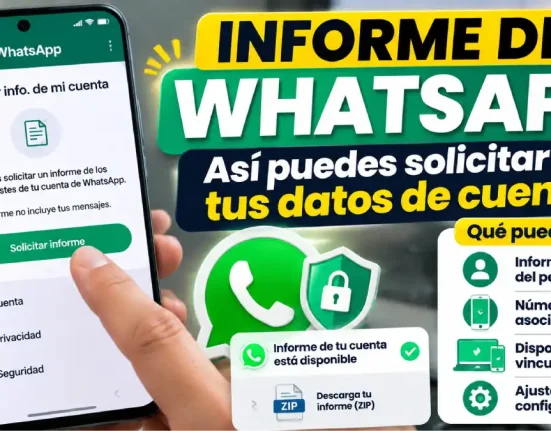 Informe de cuenta de WhatsApp para consultar datos y dispositivos vinculados.