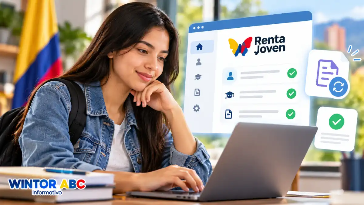 Renta Joven 2026: hasta el 22 de octubre para gestionar novedades del ciclo 6 1 Estudiante consulta en su computador las novedades de Renta Joven 2026 y la actualización de información en el portal del programa.
