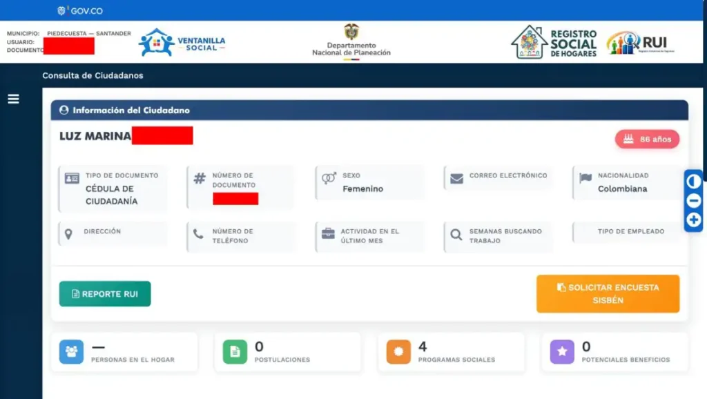 Así se solicita una nueva encuesta del Sisbén en la Ventanilla Social 2 Ventanilla Social muestra la opción Solicitar encuesta Sisbén