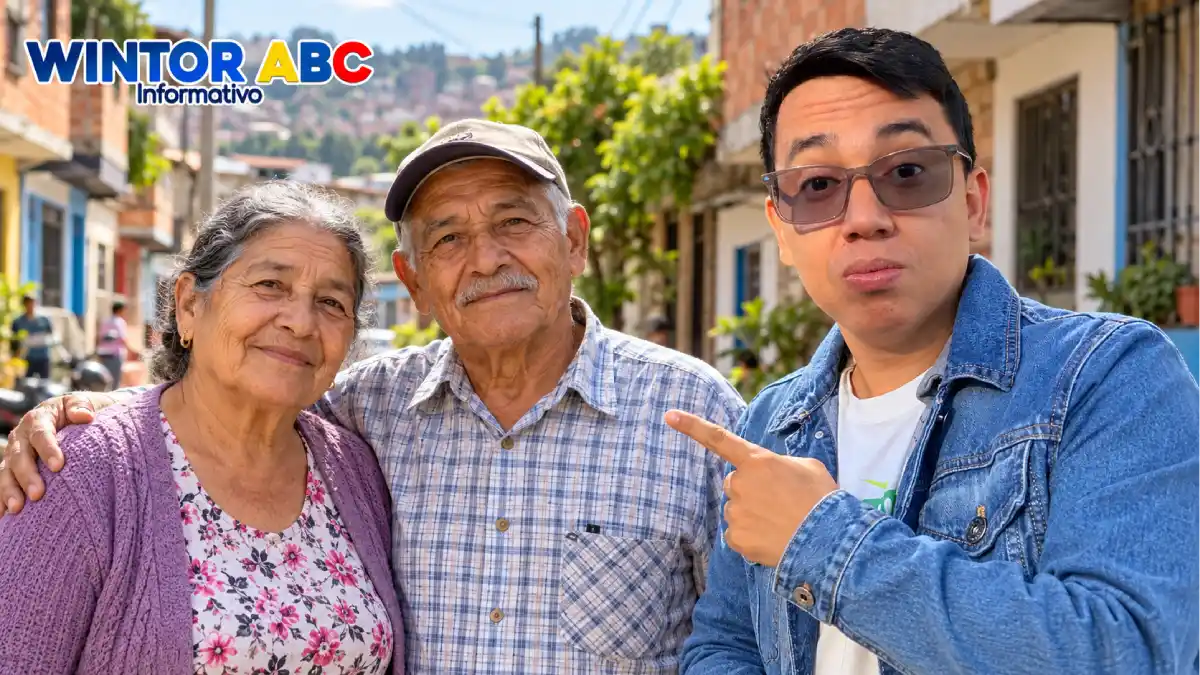Wintor ABC señala a una pareja de adultos mayores en un barrio popular colombiano.