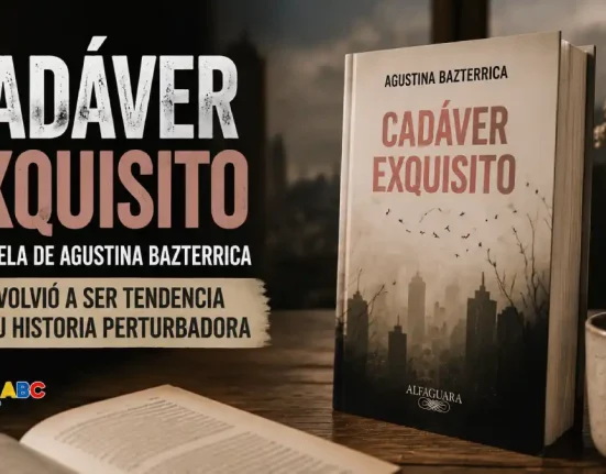 Libro Cadáver Exquisito de Agustina Bazterrica sobre una mesa en un ambiente oscuro