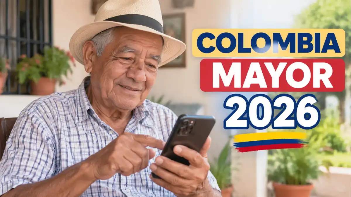 Adulto mayor consultando información de Colombia Mayor 2026 desde un celular