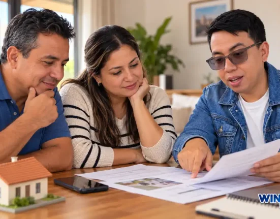 Wintor ABC muestra documentos a una familia alrededor de una mesa, en una escena ilustrativa sobre vivienda.