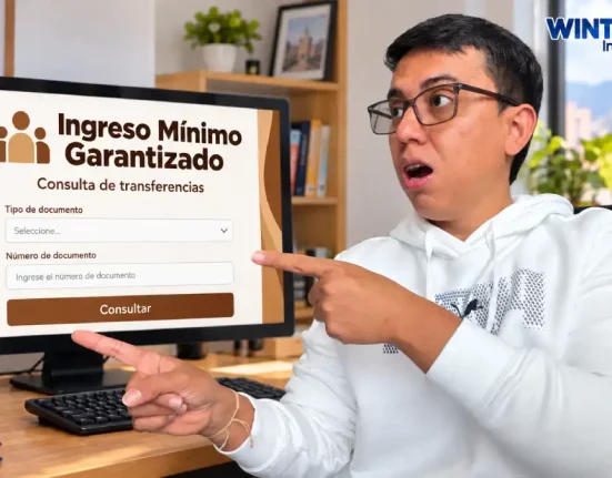 Wintor ABC señala un computador con una representación de la consulta de Ingreso Mínimo Garantizado.