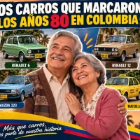 Carros que marcaron los años 80 en Colombia como Renault, Chevrolet y Mazda.