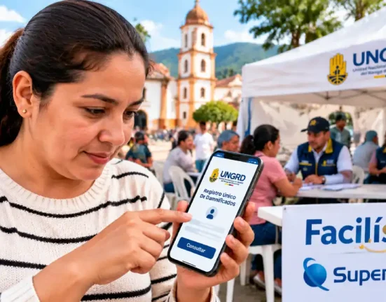 Persona consultando información sobre apoyo económico para damnificados de Quimbaya.
