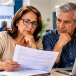 Mujer y hombre revisando información sobre edad de pensión en Colombia