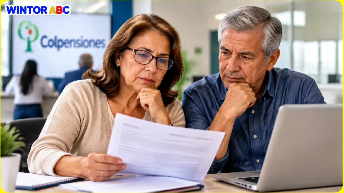Mujer y hombre revisando información sobre edad de pensión en Colombia